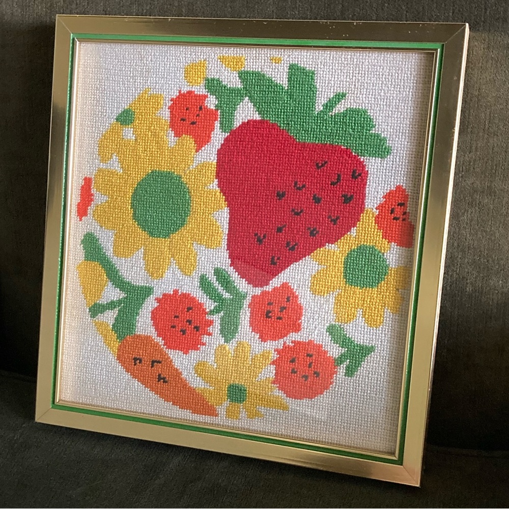 Vintage | Framed fruit needlepoint art
